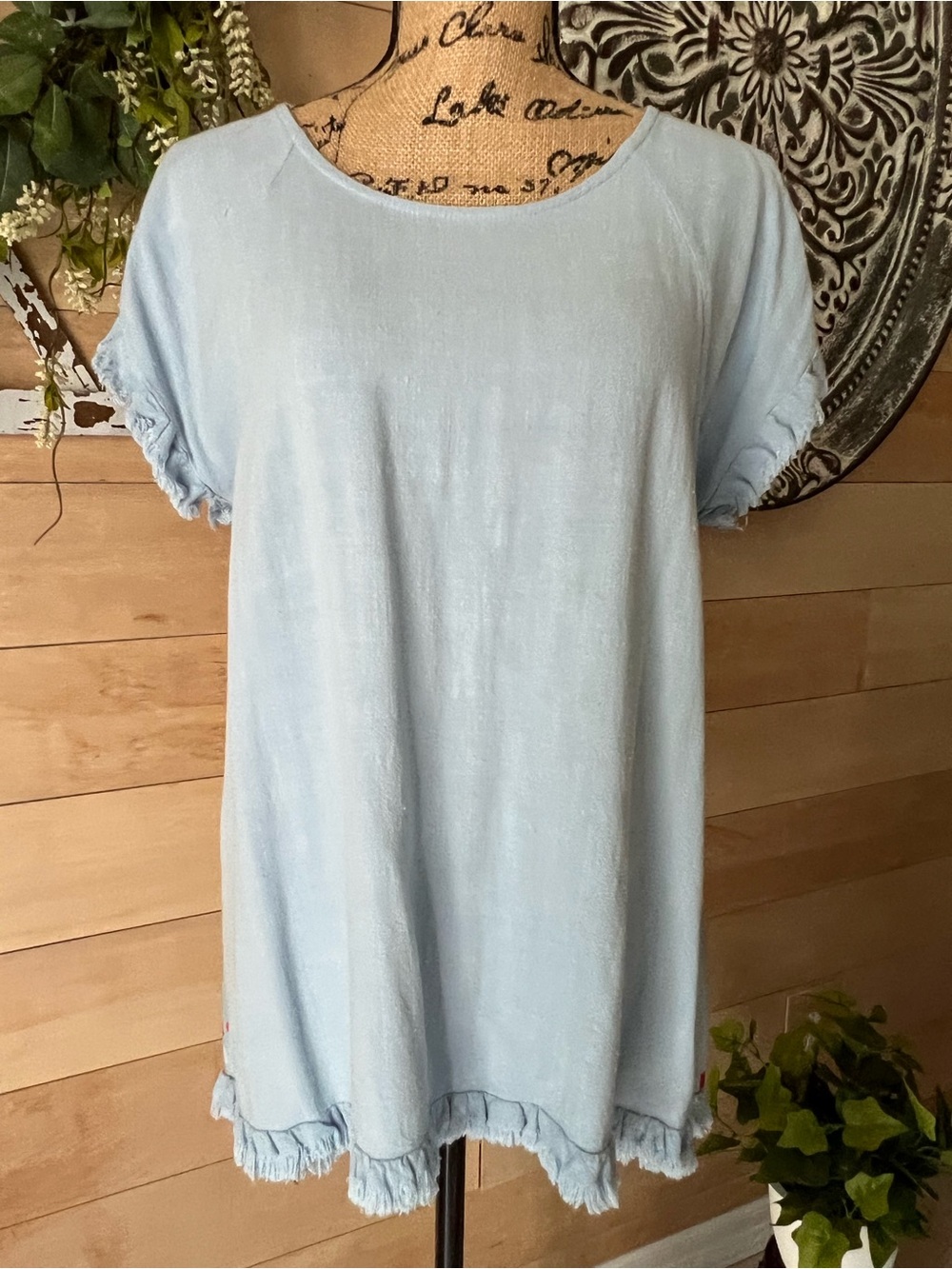 Umgee Light Blue Ruffle-Hem Women’s Top